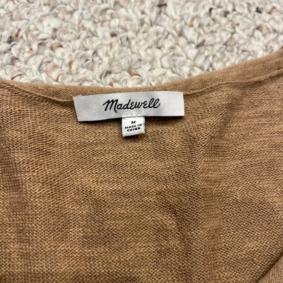Madewell Palmdale Pullover Sweater Colorblock Stripe Sz M Tan Green Coastal - Picture 2 of 7